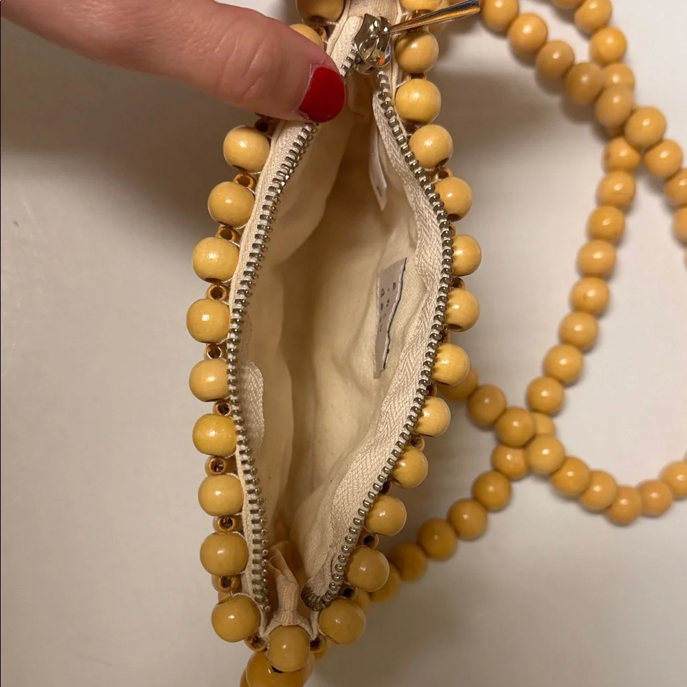 Wood Beaded Tan Shoulder Bag - Picture 6 of 6